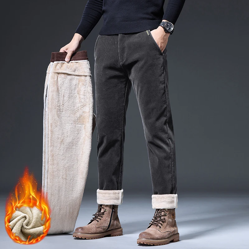 Corduroy Pant Warm - Calças casuais masculinas de veludo cotelê,