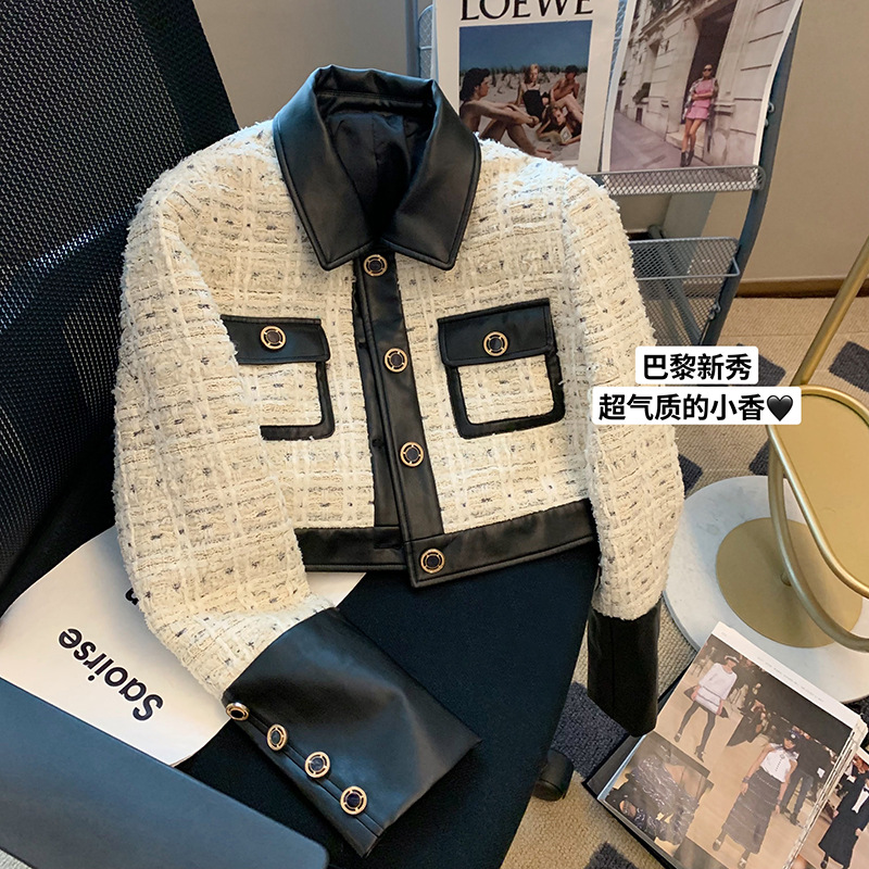 Wool Coat Peacoat - Contraste costura tweed vento perfumado terno