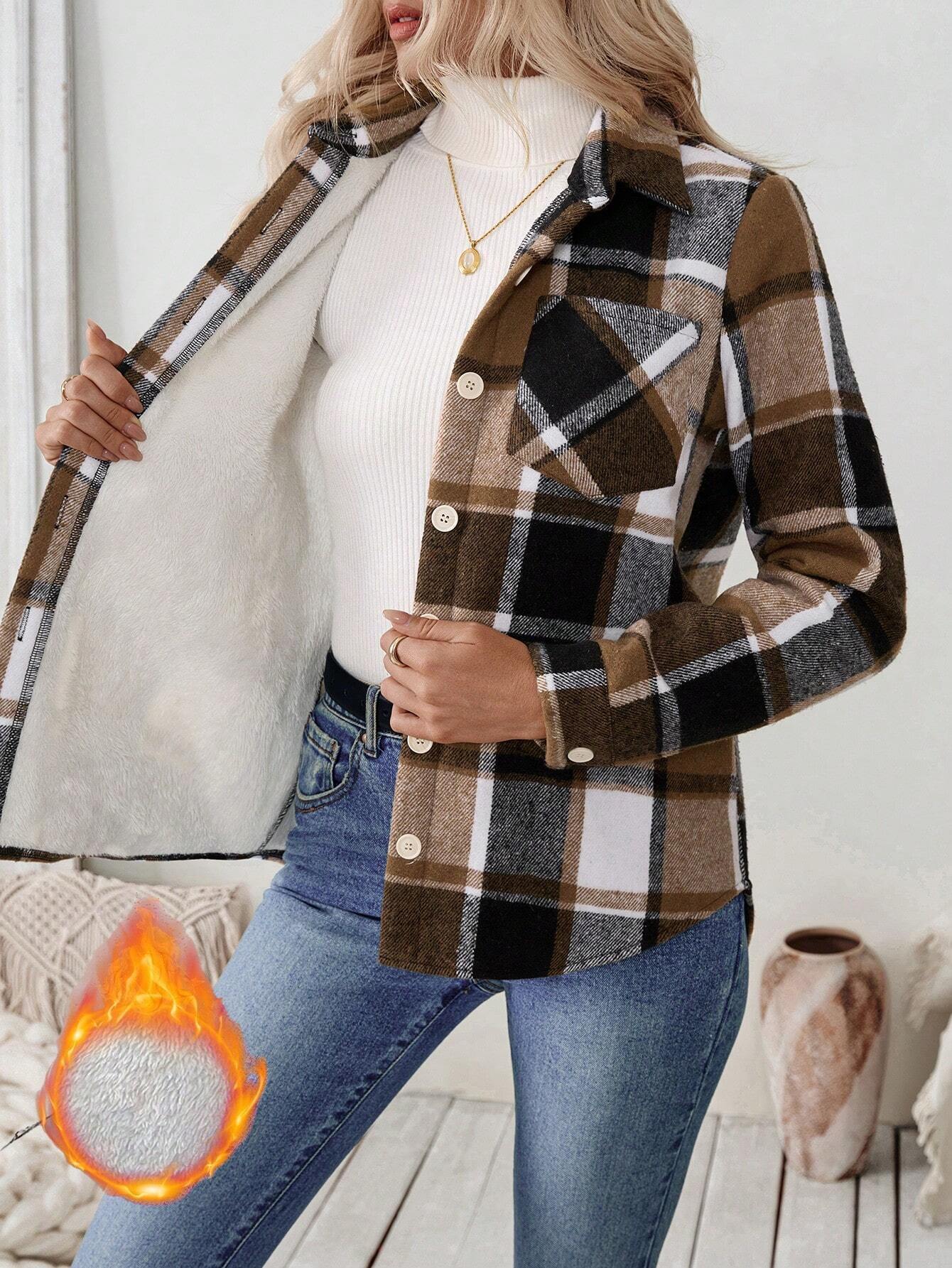 Flannel Shirt Lined - Casaco feminino de flanela com forro