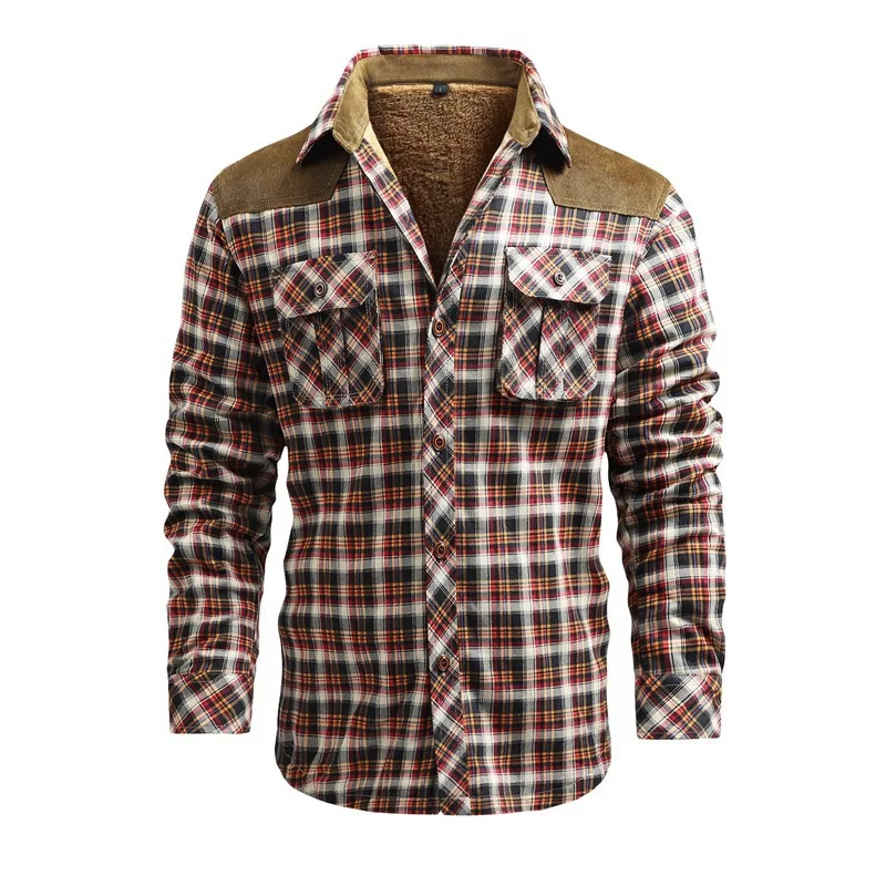 Flannel Shirt Lined - Homens inverno camisas casuais jaquetas velo